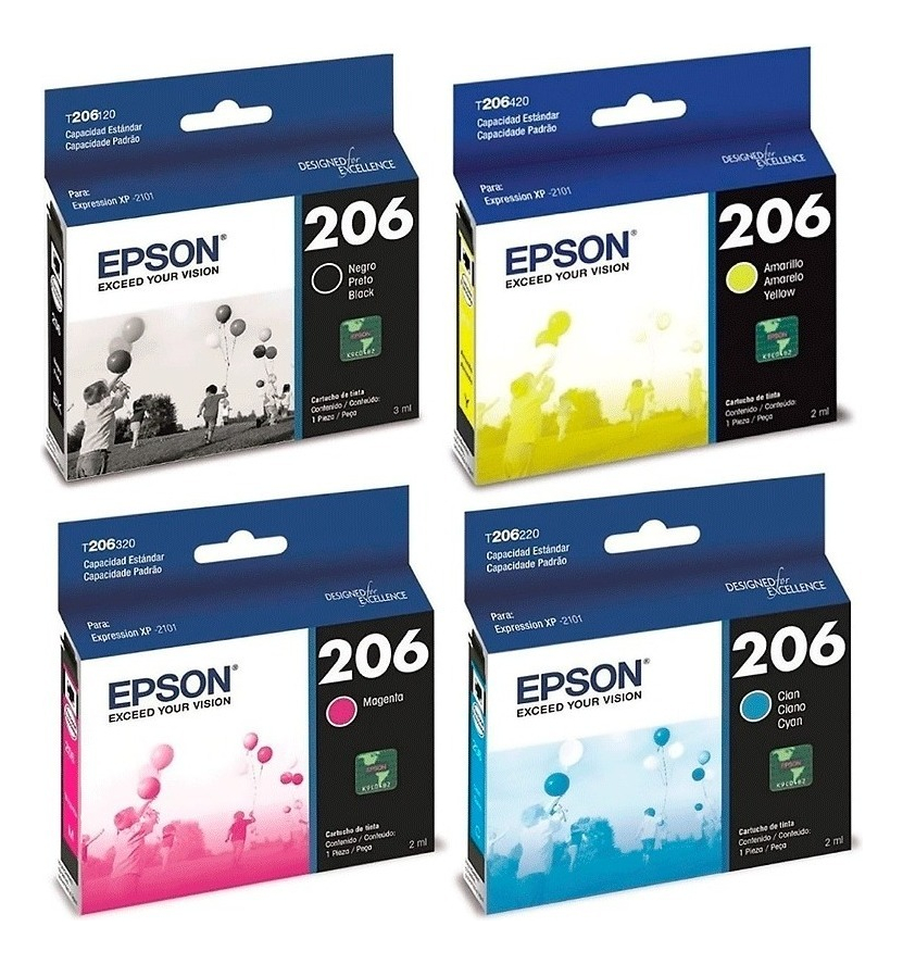 Combo Cartuchos Epson 206 Negro + 3 Colores