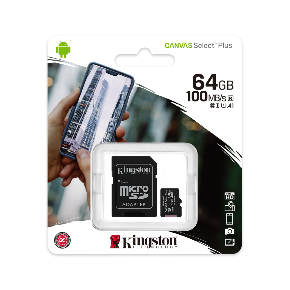 Micro SD Kingston con adaptador SD 64GB Clase 10