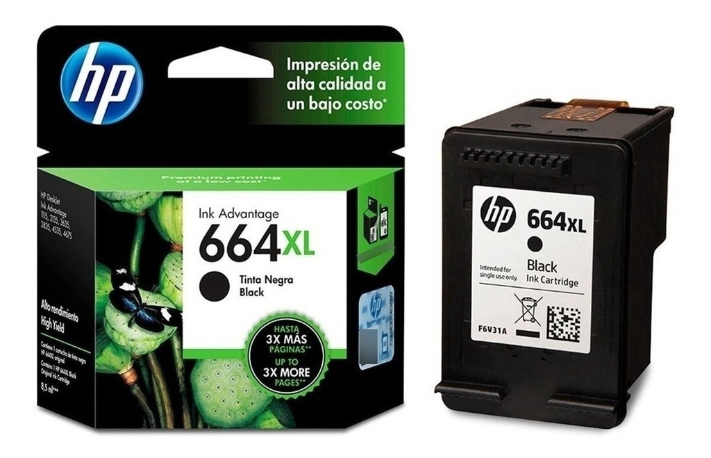 Cartucho Hp 664XL Negro F6V31AL Original