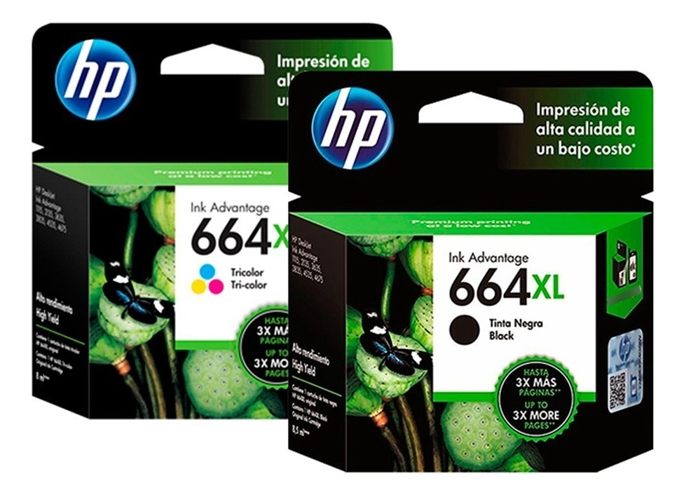 Combo Cartucho Hp 664XL Negro Colores Original