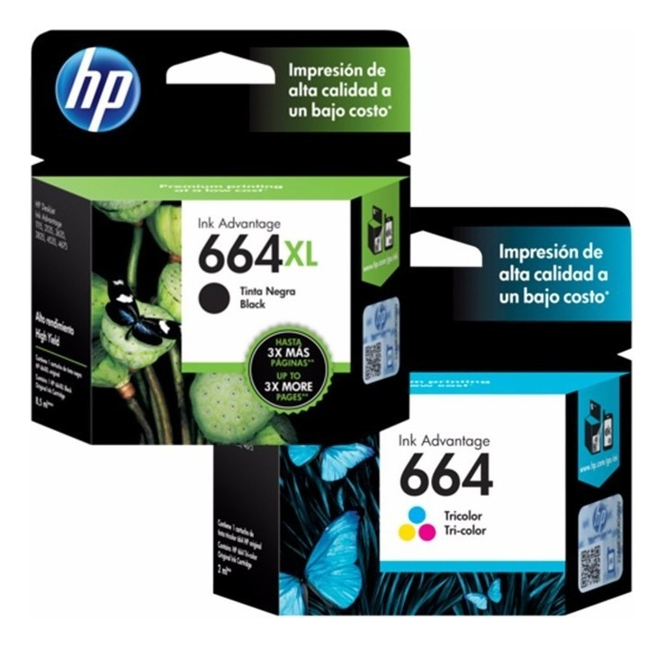 Combo Cartuchos Hp 664XL Negro + 664 Color Original