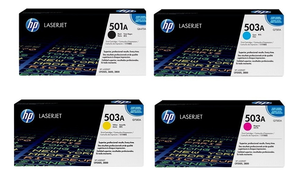 Combo Toner Hp 501A Negro + 502A Colores Original