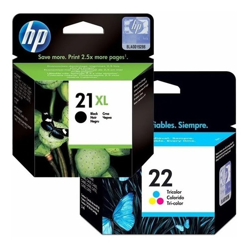 Cartucho Hp 21XL Negro + Hp 22 Color Original