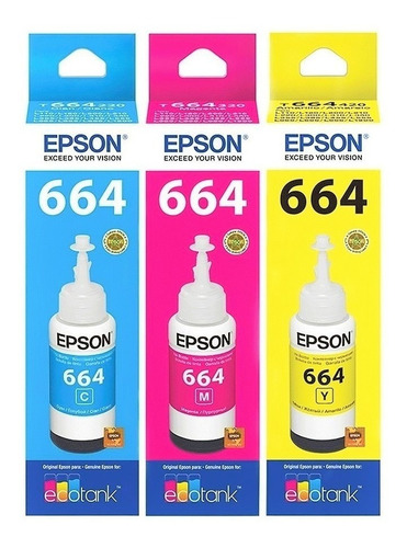 Combo Tinta Epson 664 Colores x3 Original