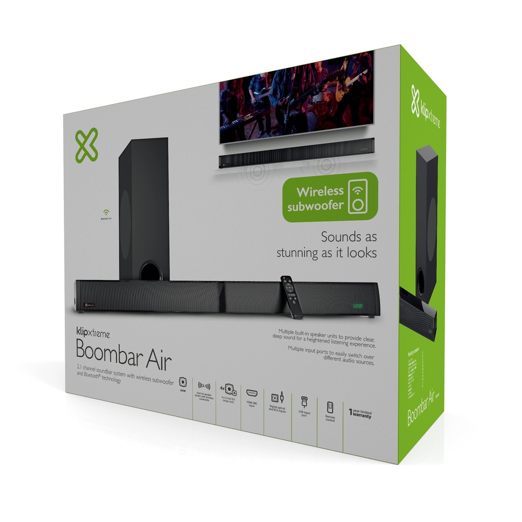 Barra De Sonido Soundbar KlipXtreme BoomBar Air KSB-301 2.1 200w BT