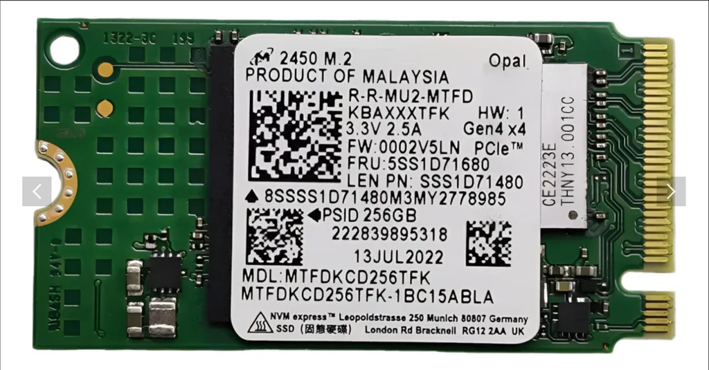 Disco M2 MICRON 256GB OEM CORTO