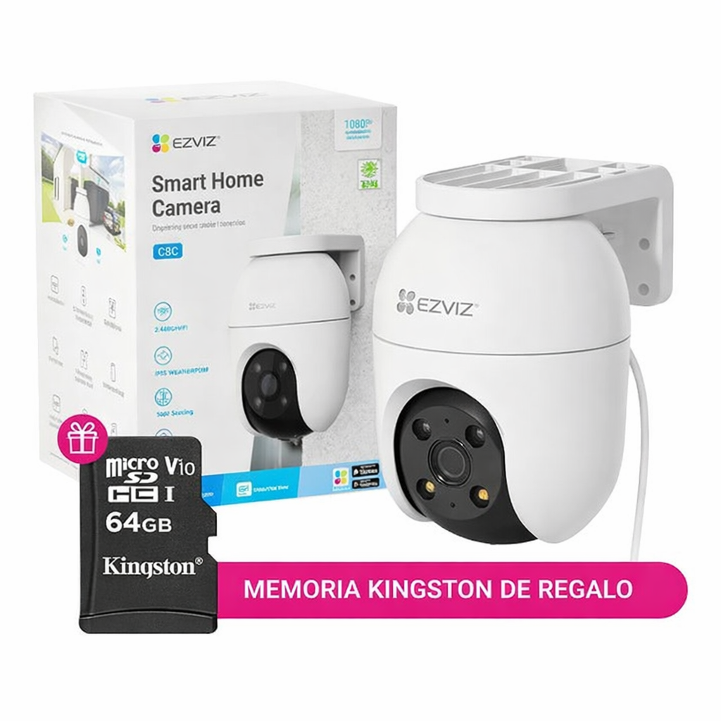 Cámara Ezviz Exterior Domo C8c 1080p + Memoria MicroSD Kingston 64gb