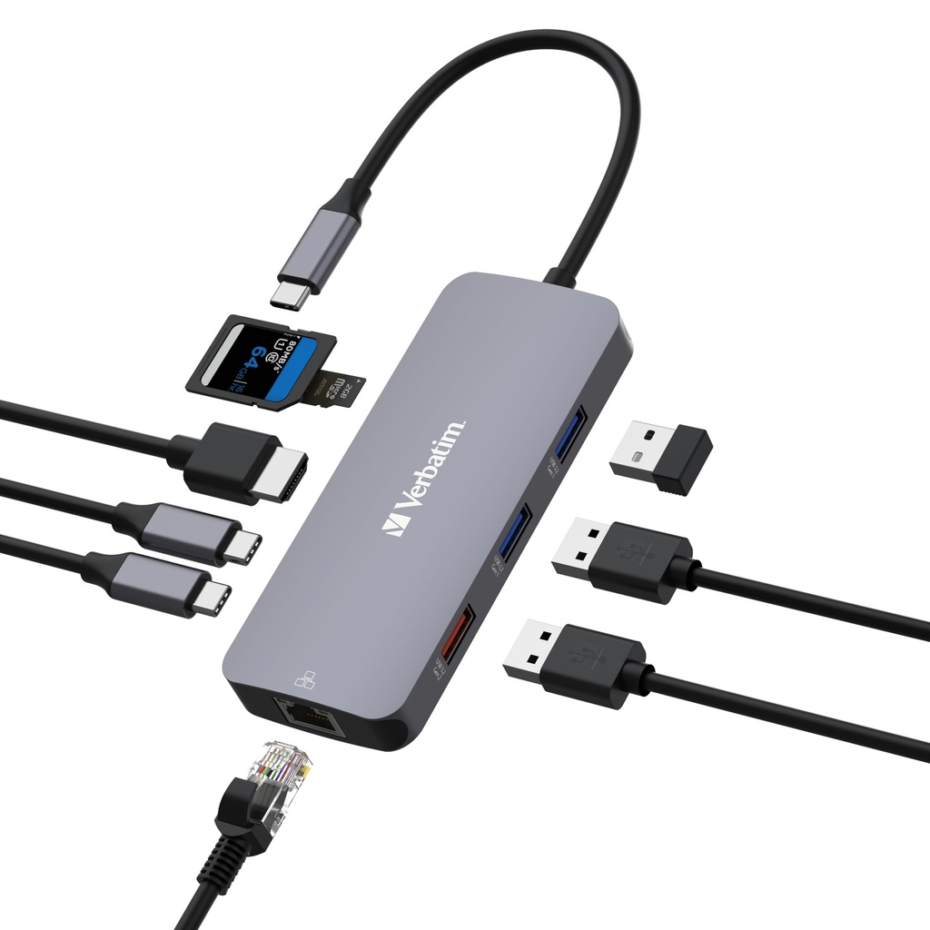 Puerto HUB Verbatim USB-C PRO 9 Puertos Micro SD HDMI Ethernet