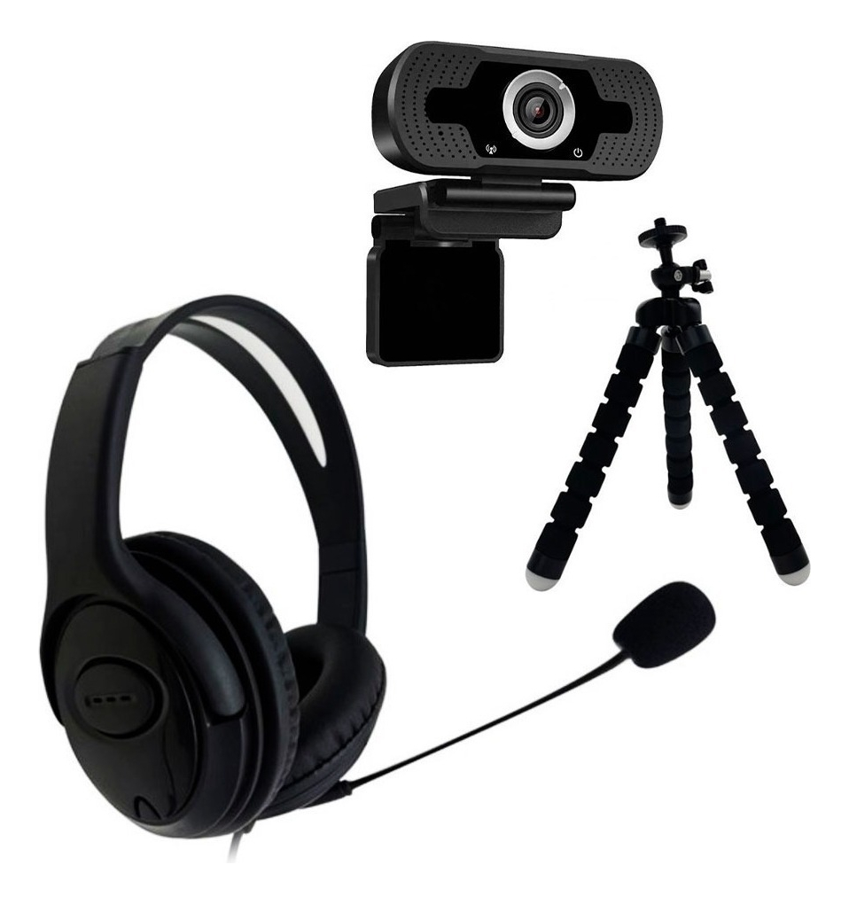 Combo Camara Web 1536p + Auricular Headset Usb Con Microfono