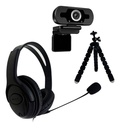 Combo Camara Web 1536p + Auricular Headset Usb Con Microfono