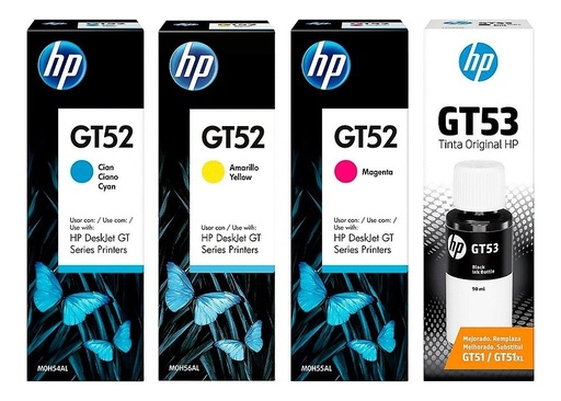 [COMBOHPGT53] Combo Tintas Hp GT53 Negro + GT52 Colores Original