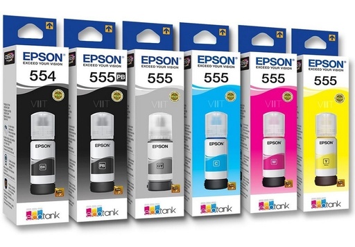 [comboT555] Combo Kit De 6 Tintas Epson T554 T555 Original Negro Colores