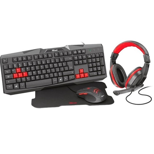 [8713439242355] Combo Trust Alámbrico 4 en 1 Ziva Teclado + Audífono + Mouse + Pad Mouse Gaming