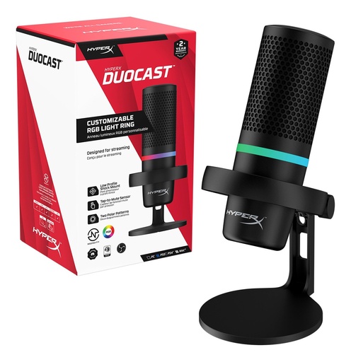 [196188046449] Microfono HyperX DuoCast Condensador Bidireccional USB Iluminacion RGB