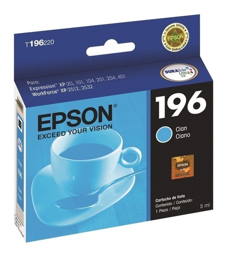 [010343902329] Cartucho Epson 196 Cian T196 Original