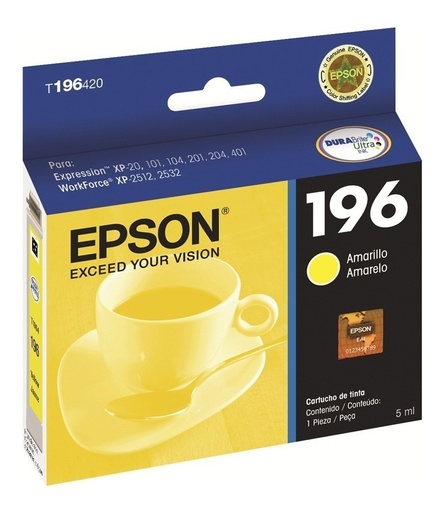 [010343902343] Cartucho Epson 196 Amarillo T196 Original